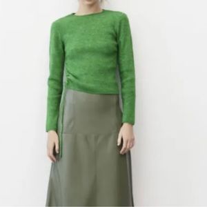 Zara Green Peek A Boo Side Cinch Sweater Size S NWT
